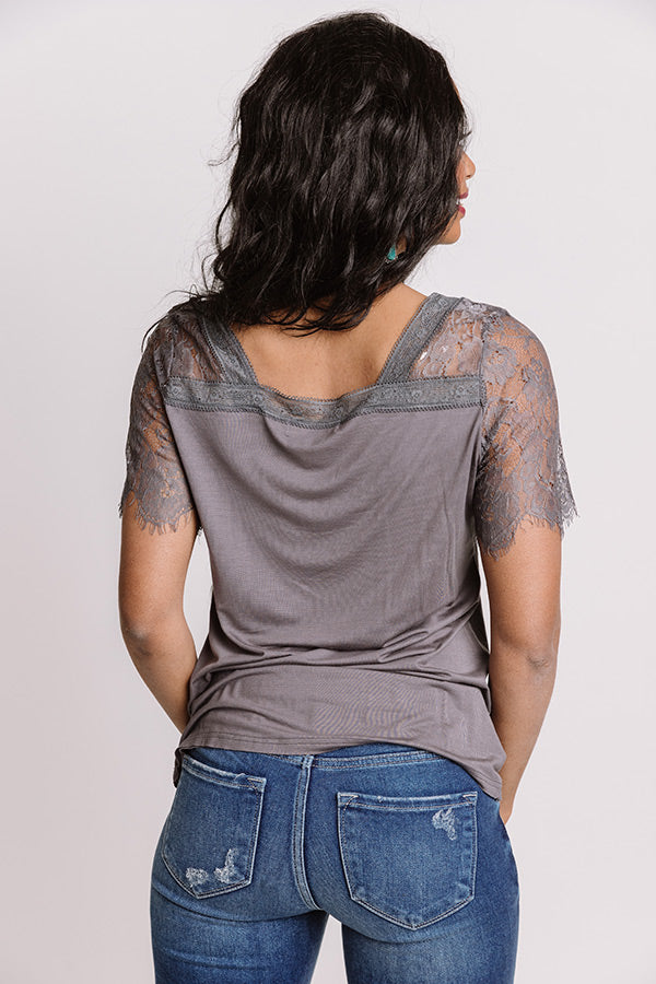 Sights On The Sea Lace Top In Charcoal