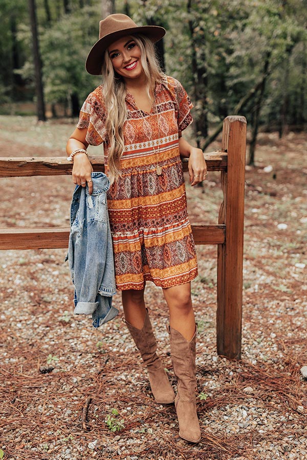 Autumn Instincts Shift Dress In Rust