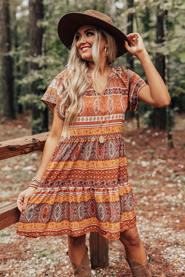 Autumn Instincts Shift Dress In Rust