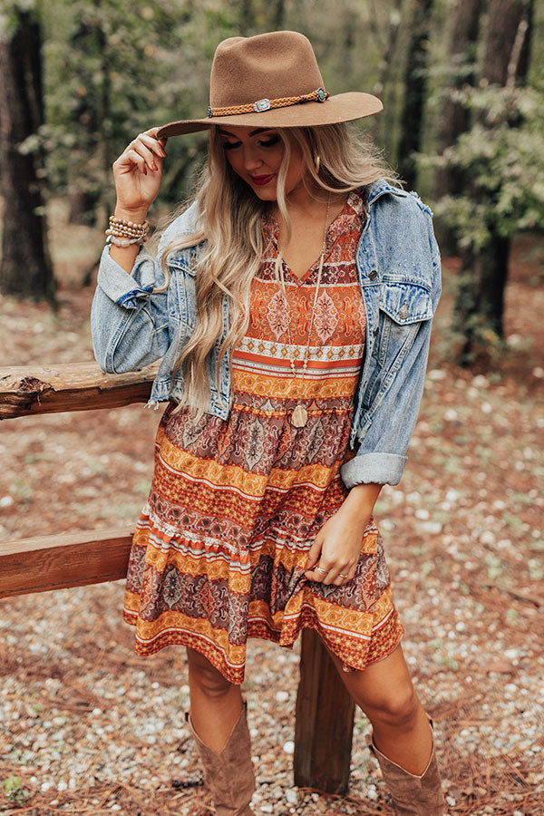 Autumn Instincts Shift Dress In Rust