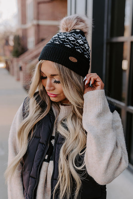 Colorado Cutie Faux Fur Pom Beanie in Black