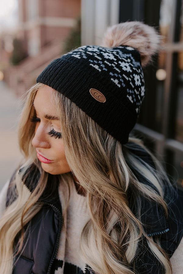 Colorado Cutie Faux Fur Pom Beanie in Black
