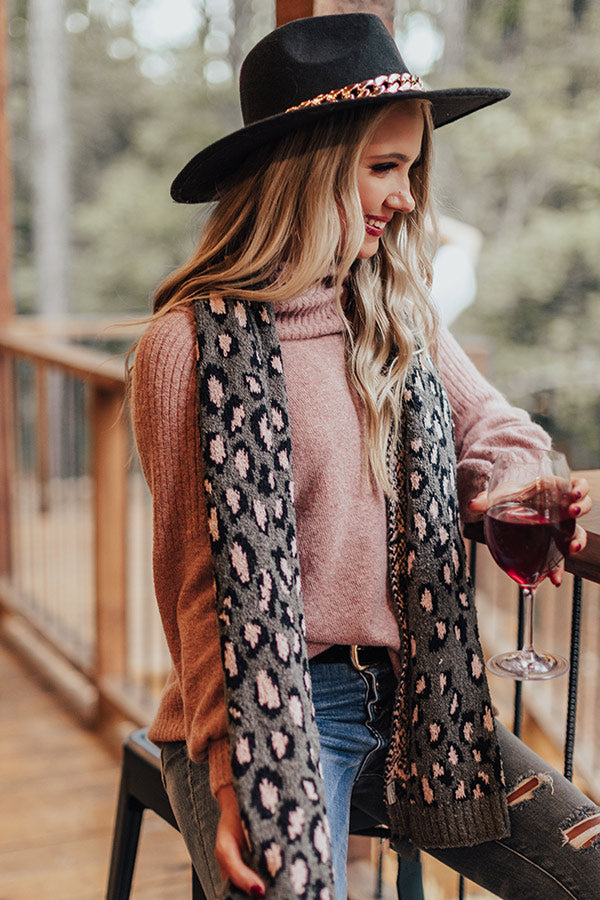 Town Square Leopard Scarf In Dark Grey