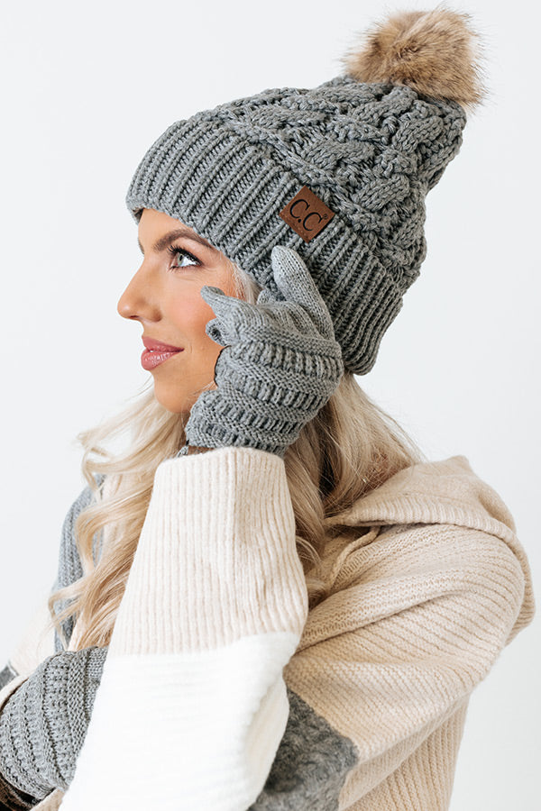 Fall Hike Faux Fur Pom Beanie in Dark Grey