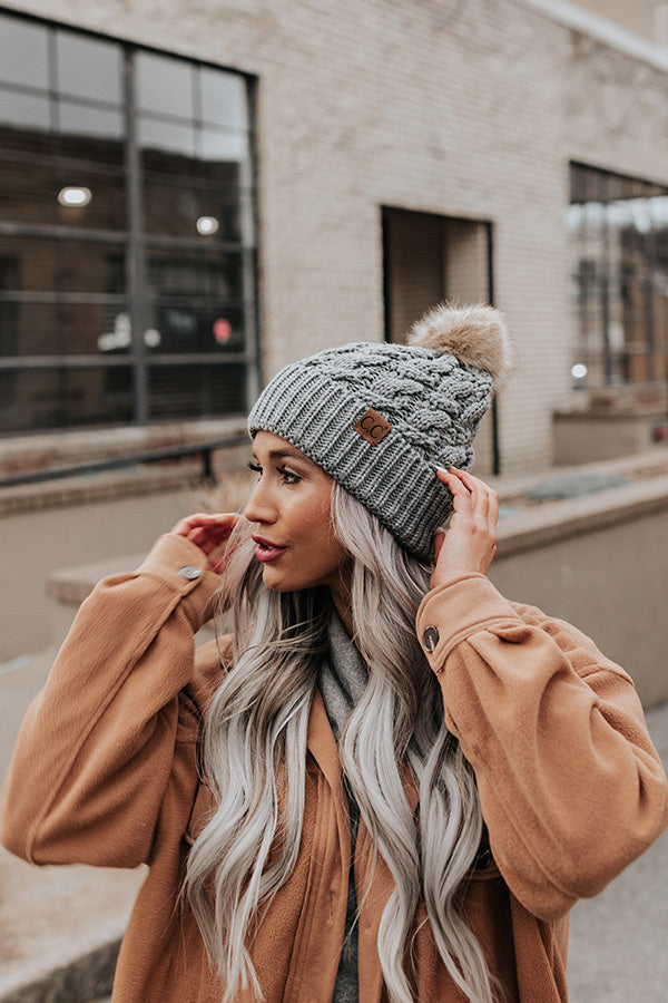 Fall Hike Faux Fur Pom Beanie in Dark Grey