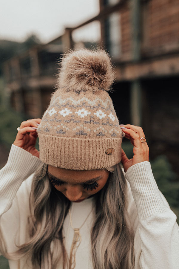 Colorado Cutie Faux Fur Pom Beanie in Iced Latte
