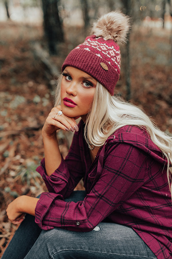 Colorado Cutie Faux Fur Pom Beanie in Maroon