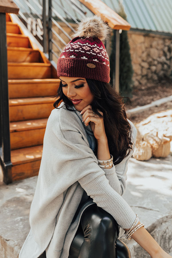 Colorado Cutie Faux Fur Pom Beanie in Maroon