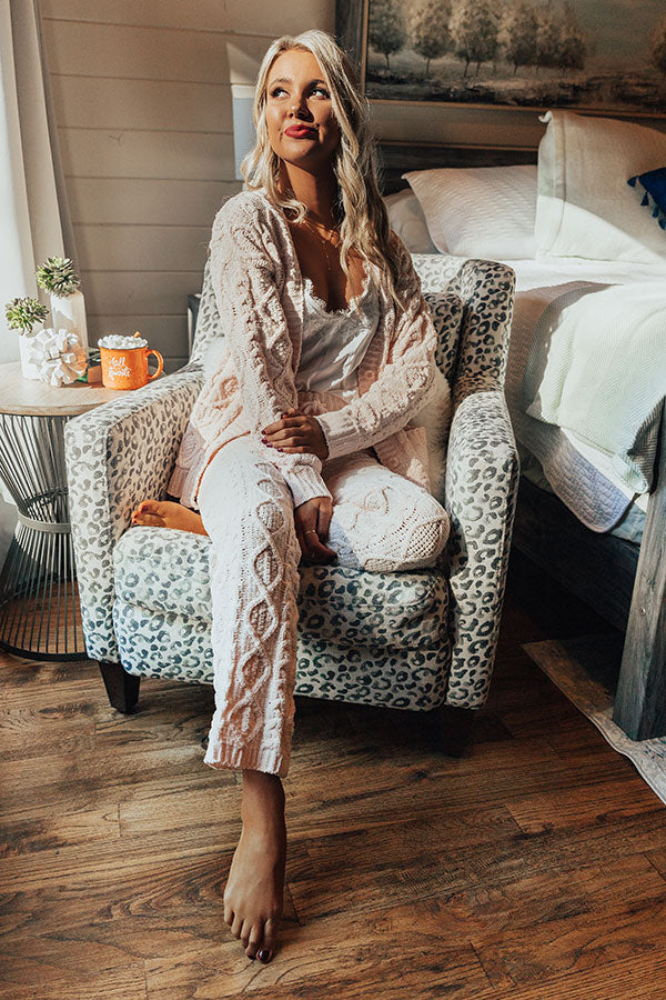 Never Too Cozy Cable Knit Pant In Light Pink