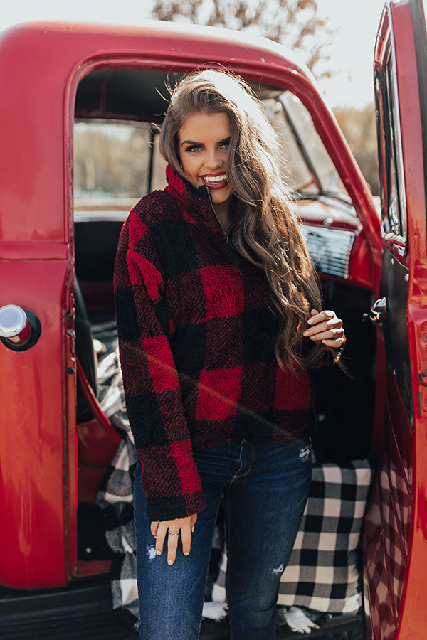 Cozy Weekend Plans Sherpa Pullover In Red