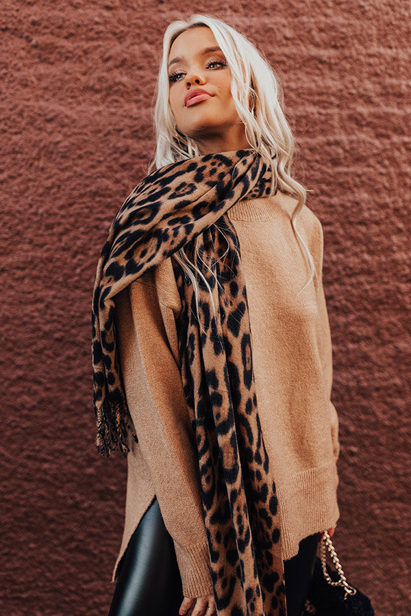 Infinitely Cozy Leopard Scarf in Camel