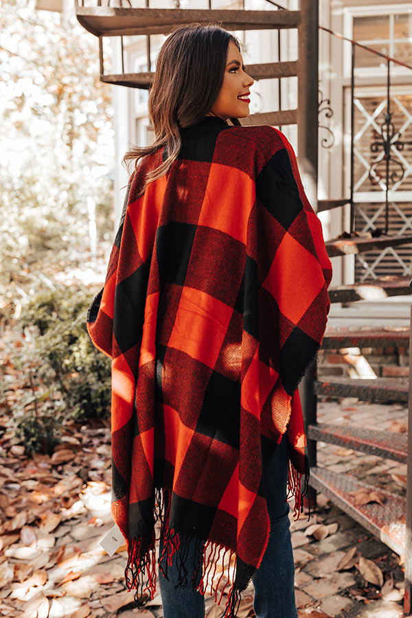 Caramel Kisses Buffalo Check Poncho In Red