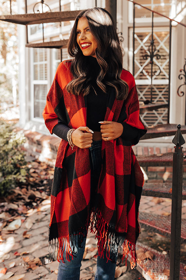 Caramel Kisses Buffalo Check Poncho In Red