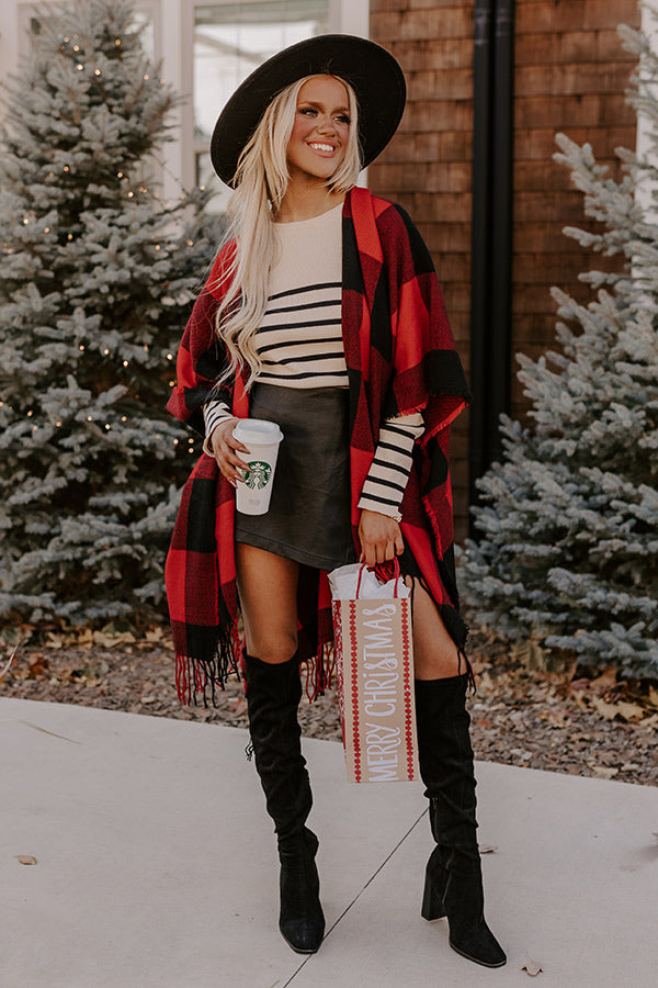 Caramel Kisses Buffalo Check Poncho In Red