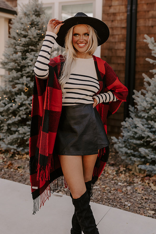 Caramel Kisses Buffalo Check Poncho In Red