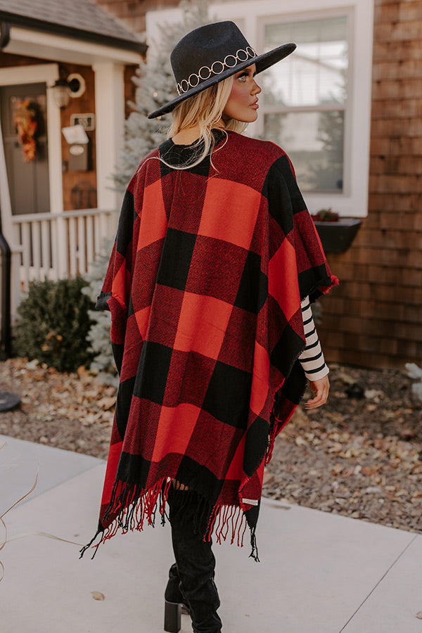 Caramel Kisses Buffalo Check Poncho In Red