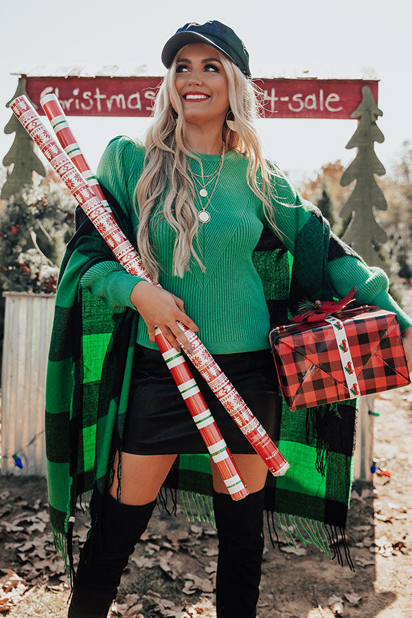 Caramel Kisses Buffalo Check Poncho In Green