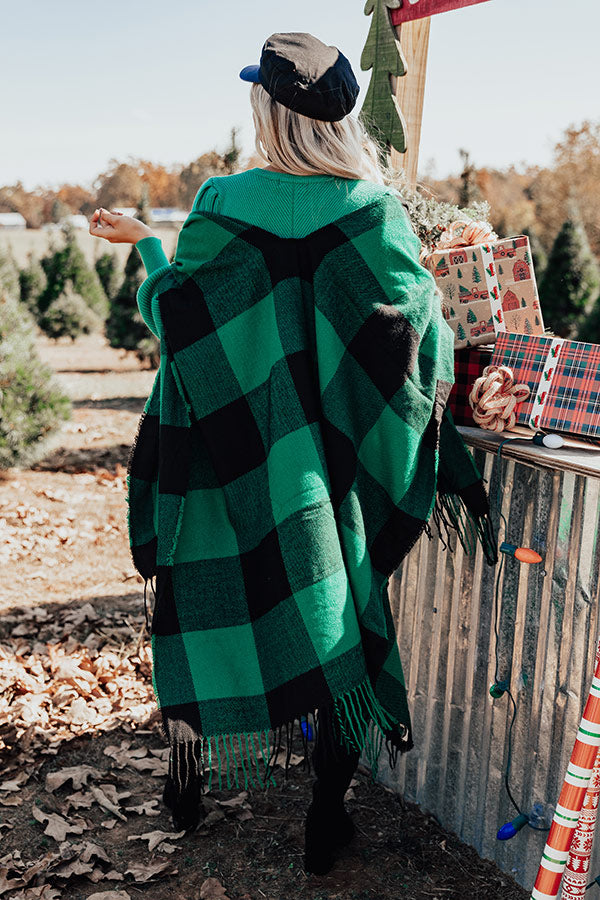 Caramel Kisses Buffalo Check Poncho In Green
