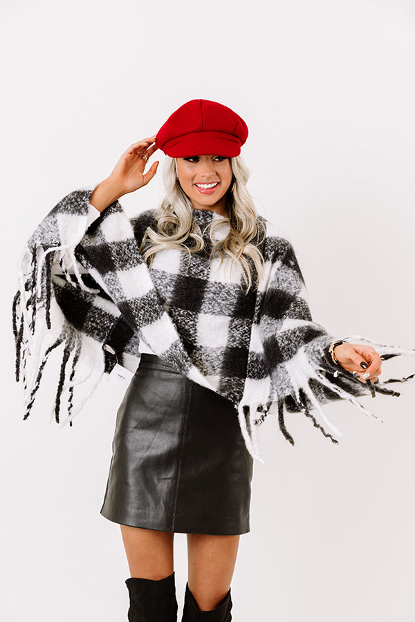 Snuggled Up Buffalo Check Poncho In White
