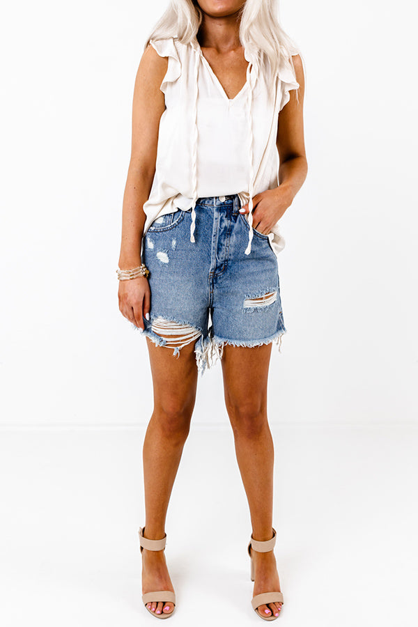 The Bobbi High Waist Distressed Shorts in Medium Wash