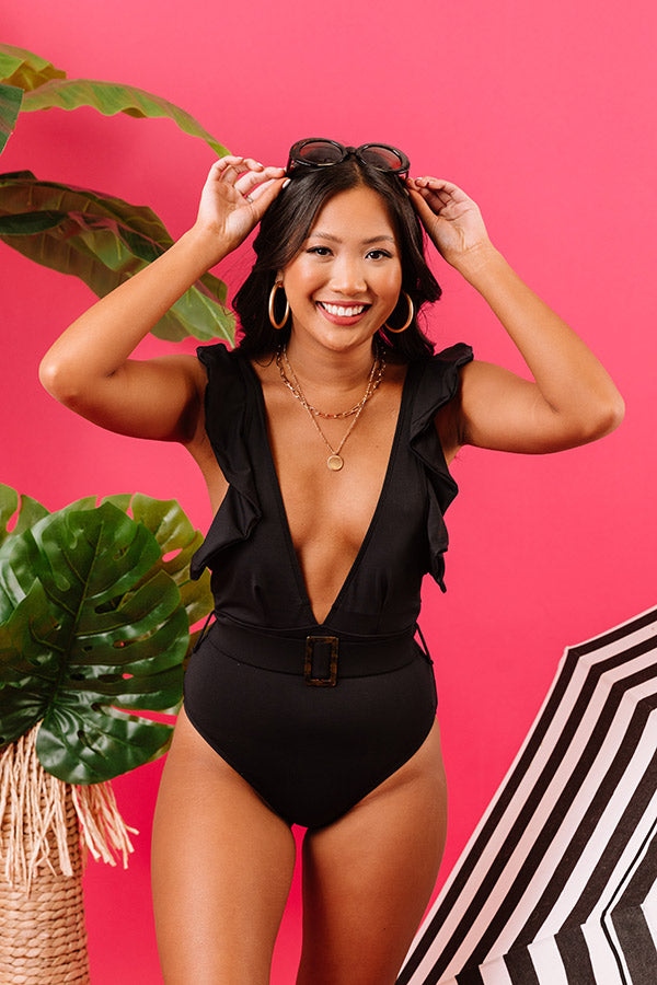 Ora Beach Ruffle One Piece Swimsuit in Black