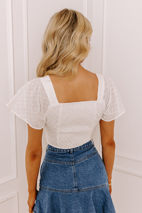 My Sunny Side Eyelet Crop Top In White