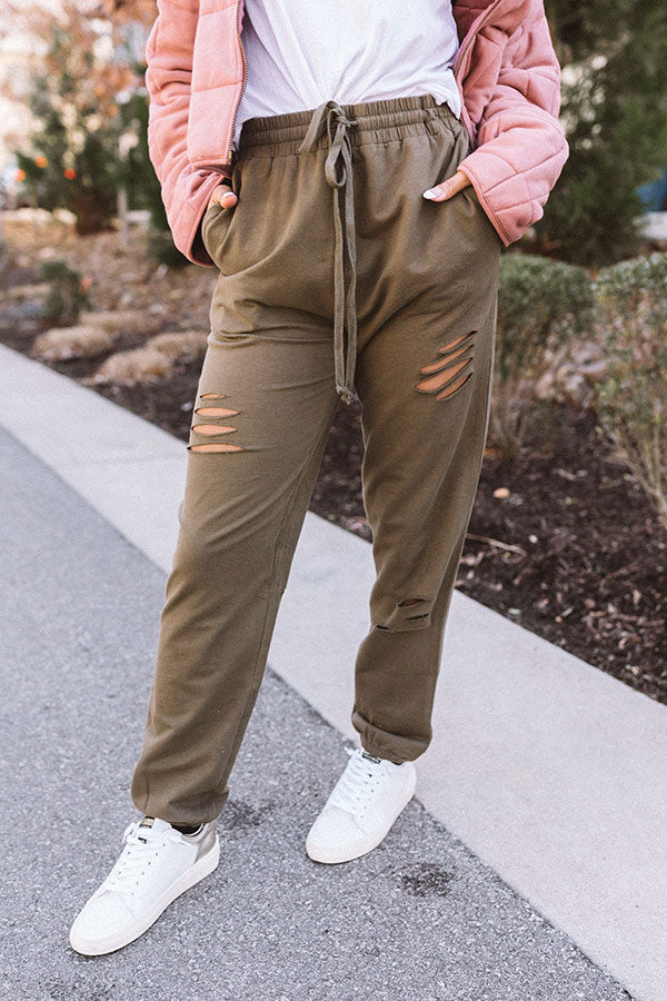 The Pike High Waist Distressed Joggers In Olive