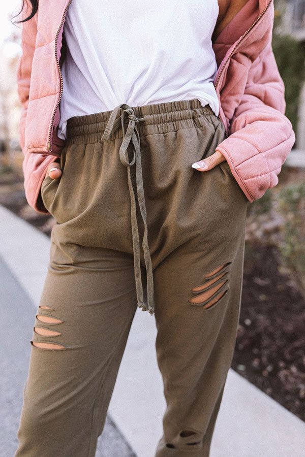 The Pike High Waist Distressed Joggers In Olive