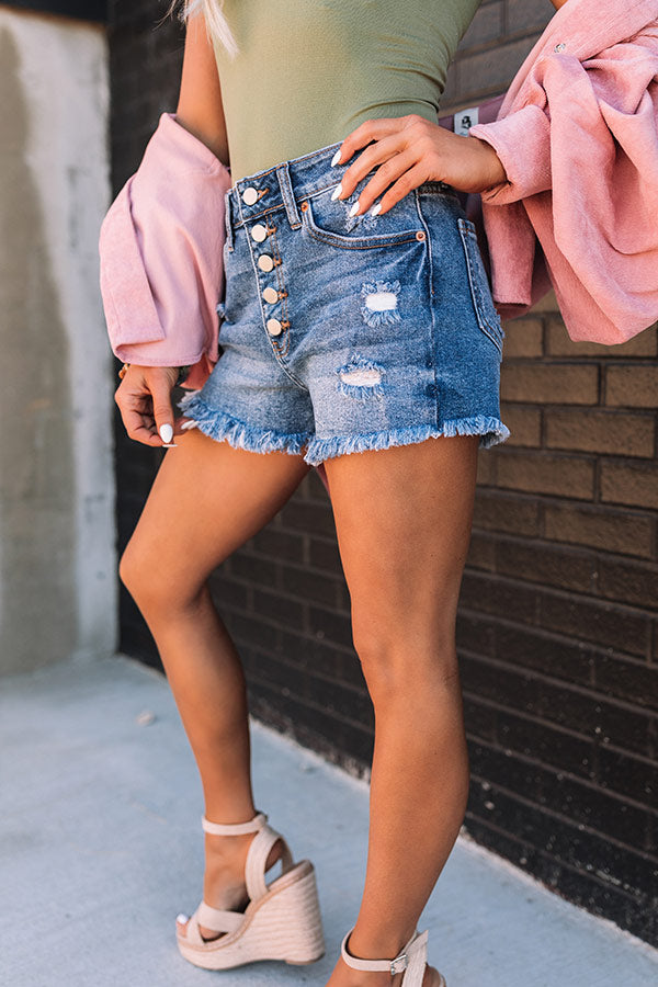 Just USA The Hannah High Waist Distressed Shorts In Medium Wash