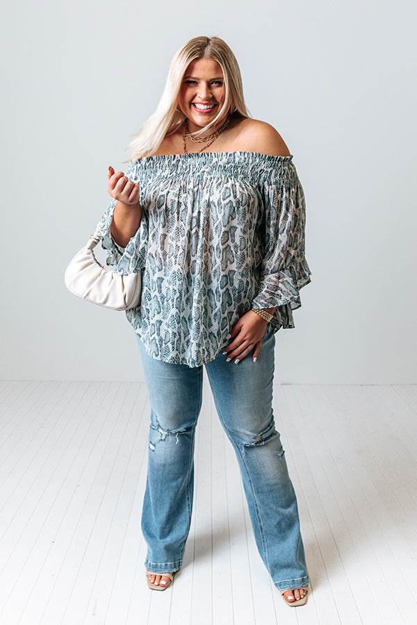 Madly In Love Snake Print Shift Top In Airy Blue Curves