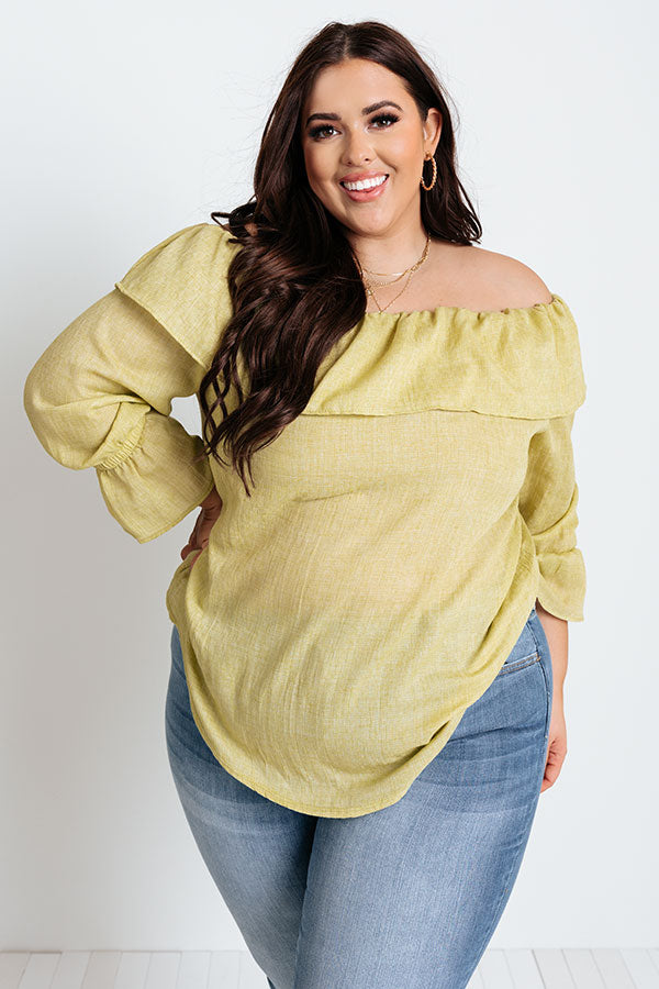 Vacay Honey Off Shoulder Shift Top in Lime Punch Curves