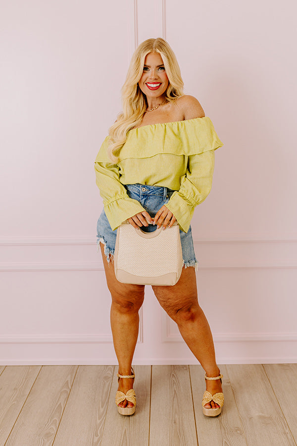 Vacay Honey Off Shoulder Shift Top in Lime Punch Curves