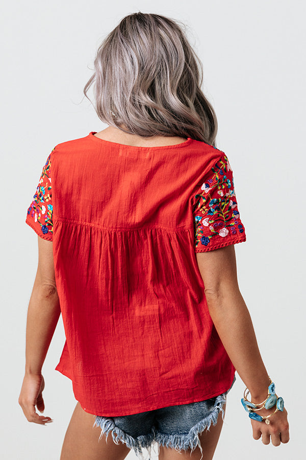SanFran Sunshine Embroidered Top In Red