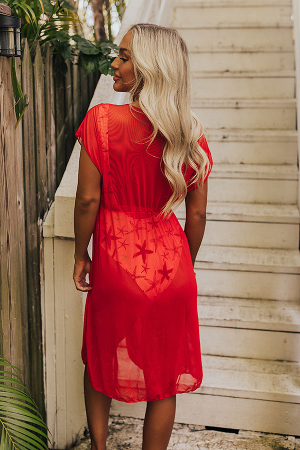 Ocean Break Mesh Cover Up in Red