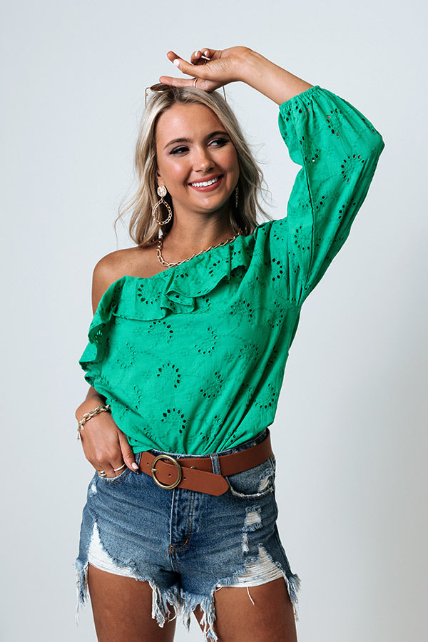 Serving Up Sangria Eyelet Top In Emerald