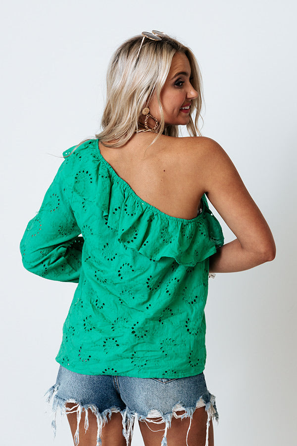 Serving Up Sangria Eyelet Top In Emerald