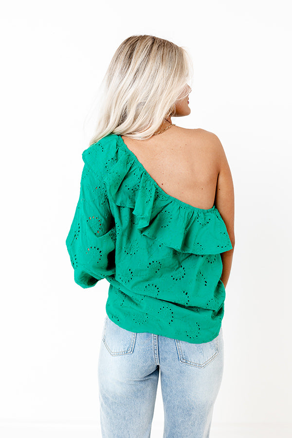Serving Up Sangria Eyelet Top In Emerald