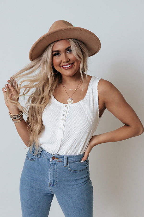 Windswept Wonderful Waffle Knit Bodysuit In White