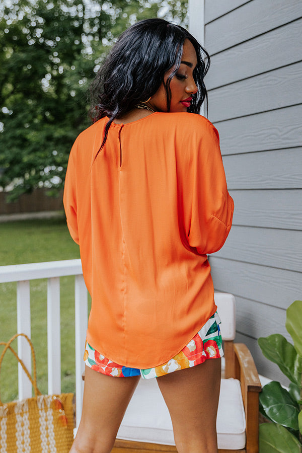 Champagne Craving Satin Shift Top In Tangerine