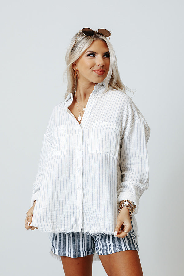 Out Of Line Button Up Top in White