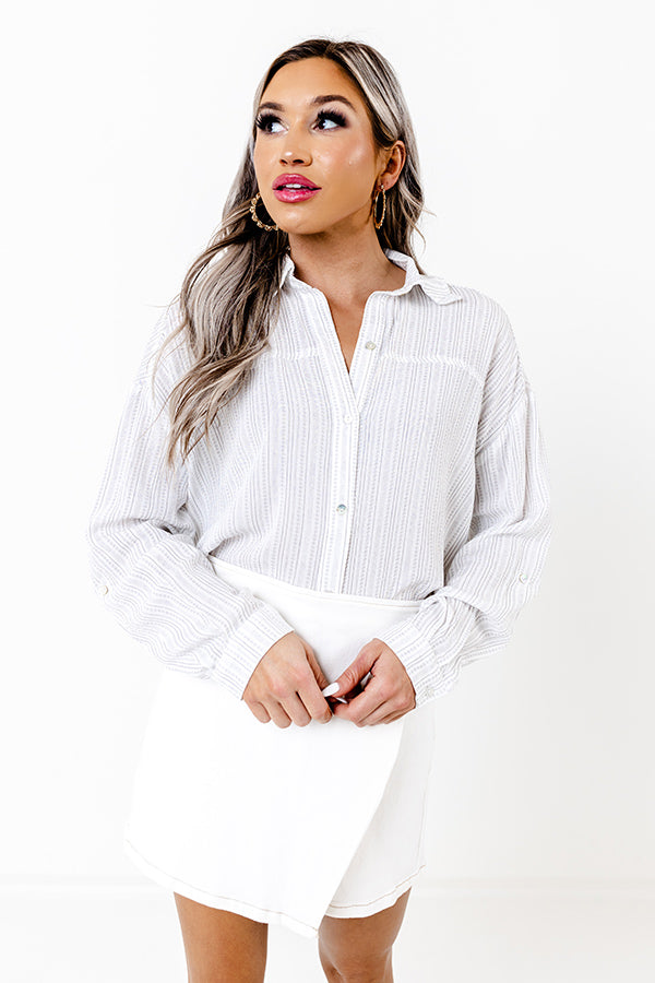 Out Of Line Button Up Top in White