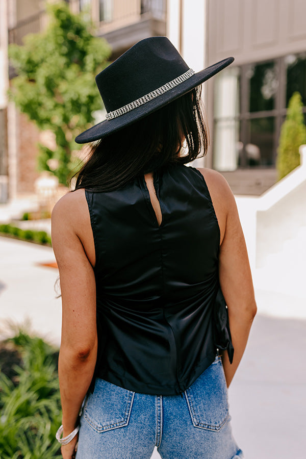 Renegade Ruched Satin Top In Black