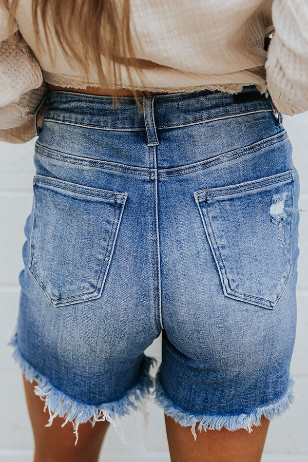 Risen The Mel High Waist Distressed Shorts In Medium Wash
