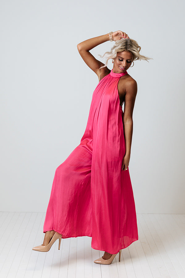 Stunning Views Satin Jumpsuit in Hot Pink