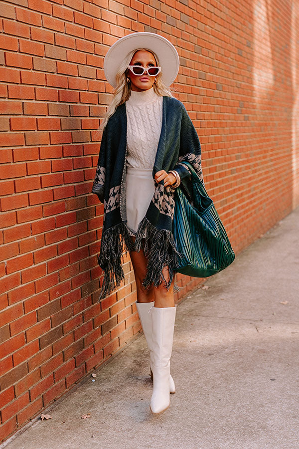 Fall Kinda Girl Poncho In Hunter Green