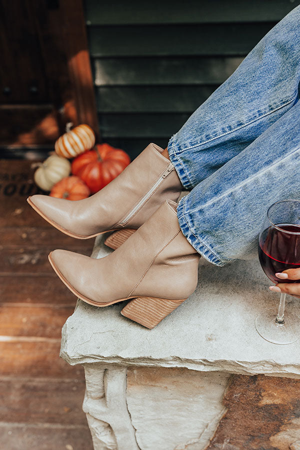 The Vinny Faux Leather Bootie In Warm Taupe