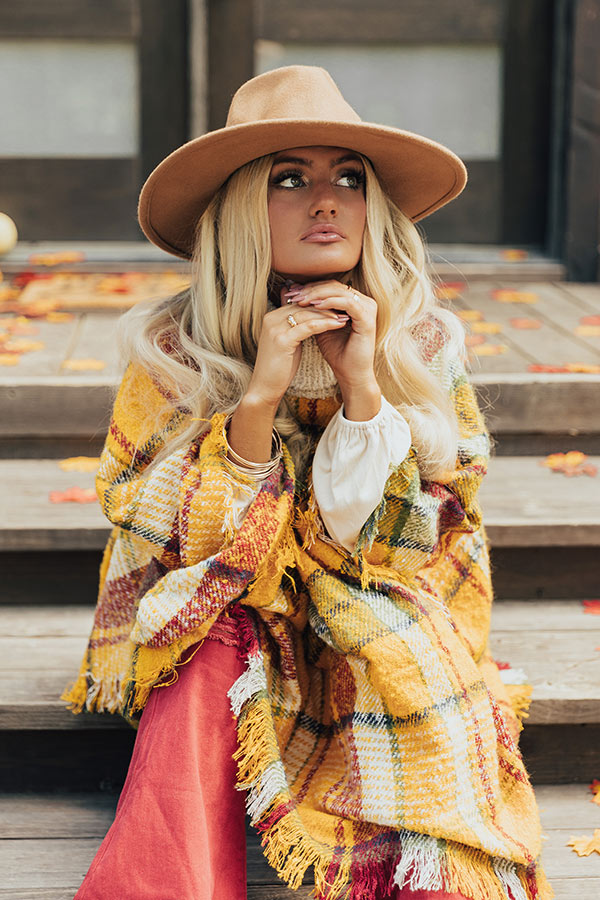 Pouring Cider Plaid Poncho