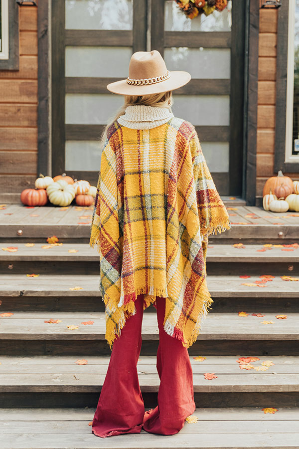Pouring Cider Plaid Poncho