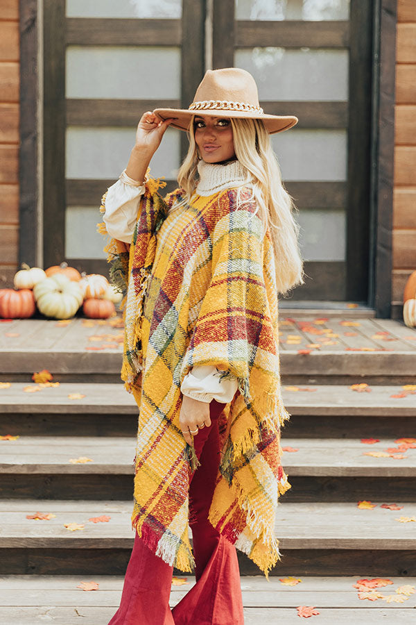Pouring Cider Plaid Poncho