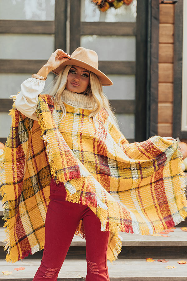 Pouring Cider Plaid Poncho
